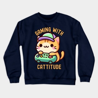 Gamer cat playing Video games Crewneck Sweatshirt